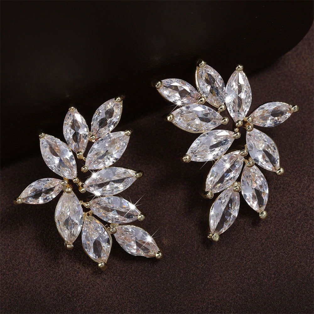 Diamond-shaped Leaf Earrings With Zircon Accents
