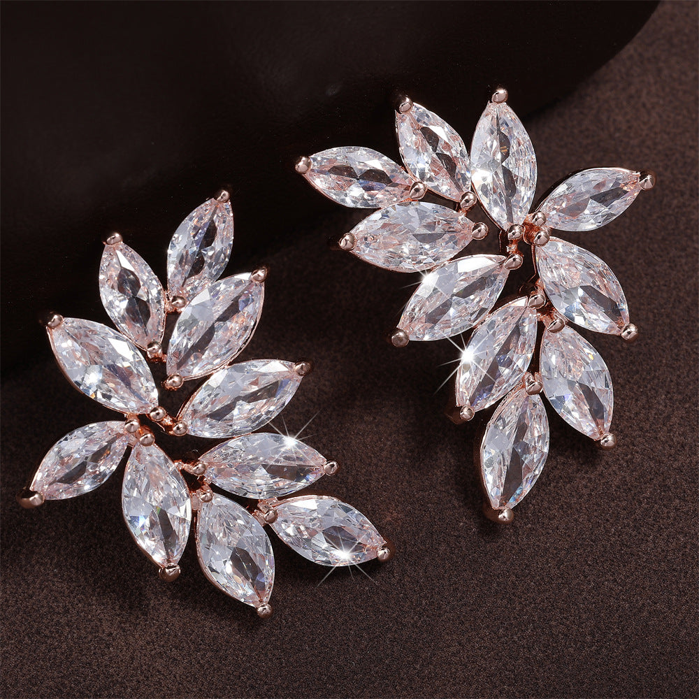 Diamond-shaped Leaf Earrings With Zircon Accents