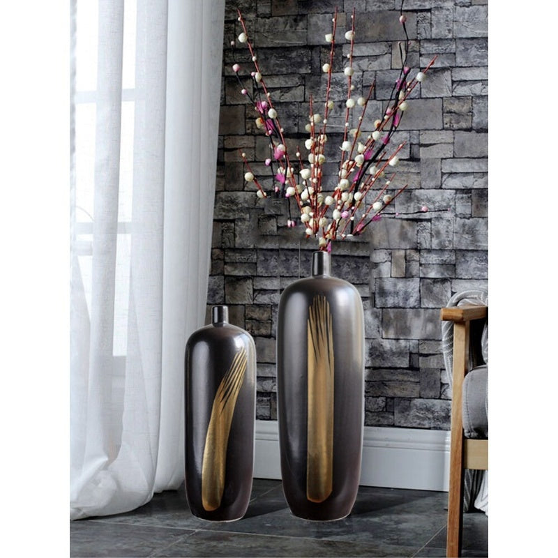 Floor-standing Vase Modern Minimalist Blue And White Porcelain With Gold Accents A Ceramic Decorative Piece