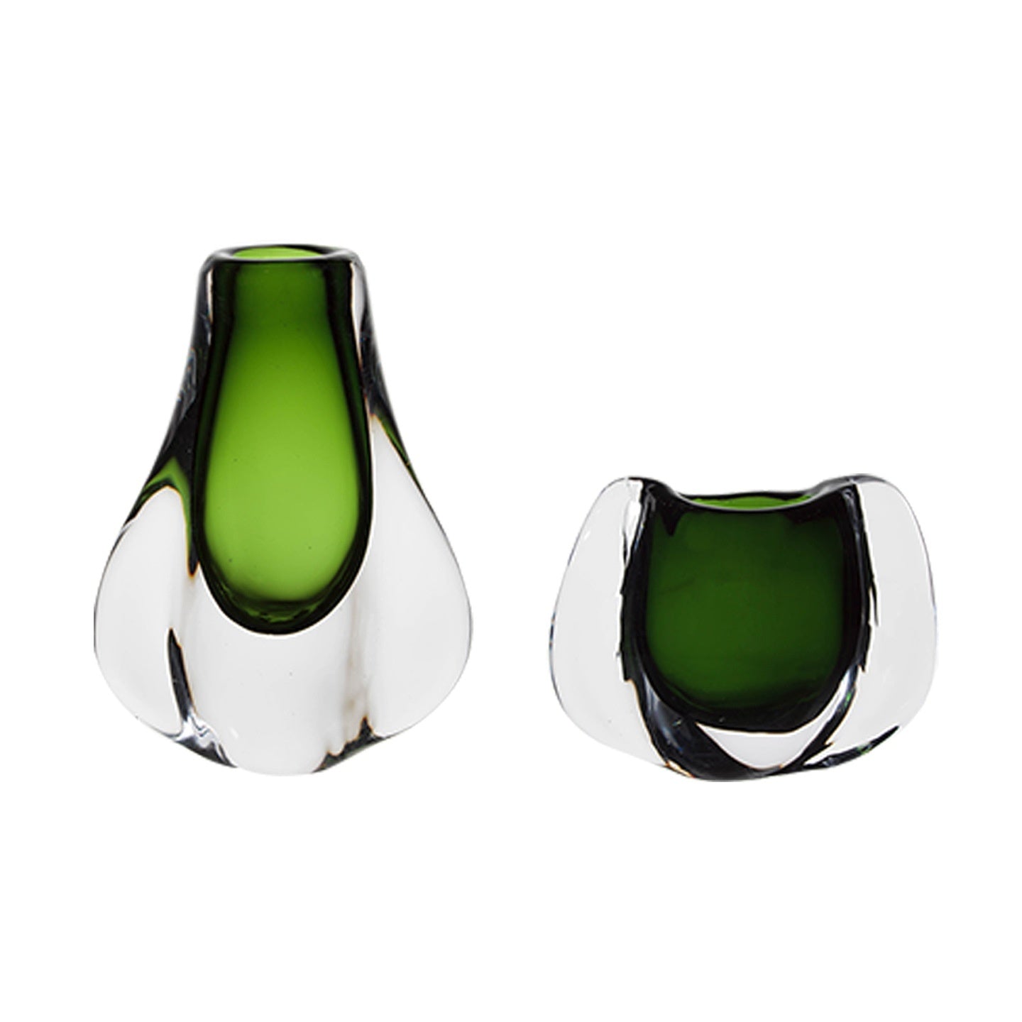 Handmade Glass Flower Vase With Green Amber Accents Pastoral Style