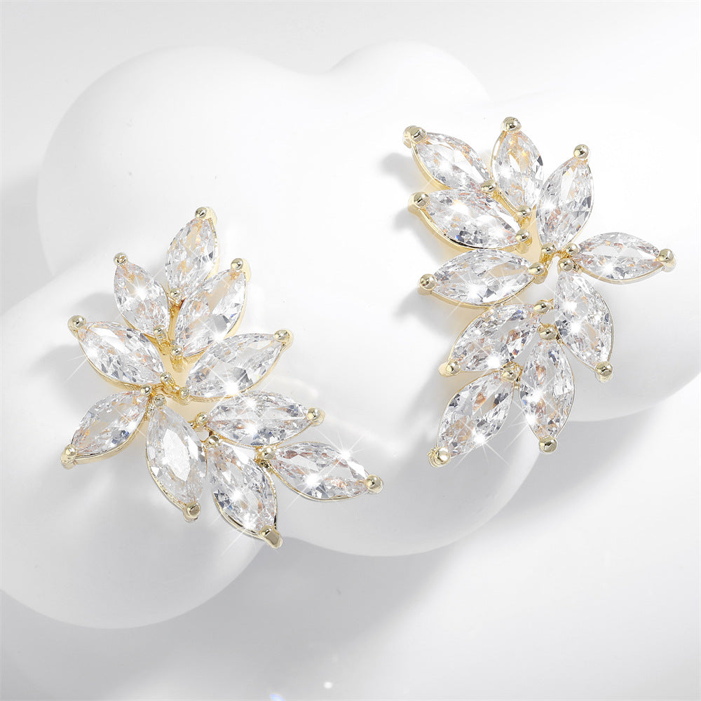 Diamond-shaped Leaf Earrings With Zircon Accents